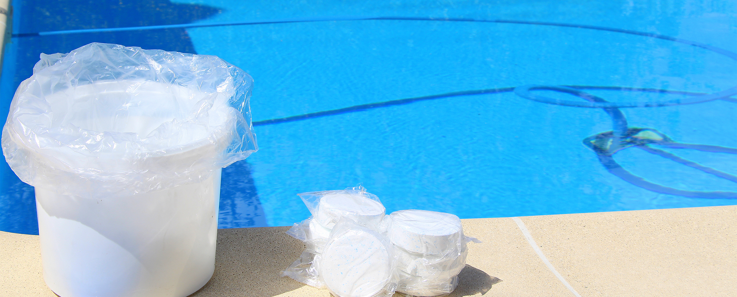 Chemical tablets sitting on the pool deck