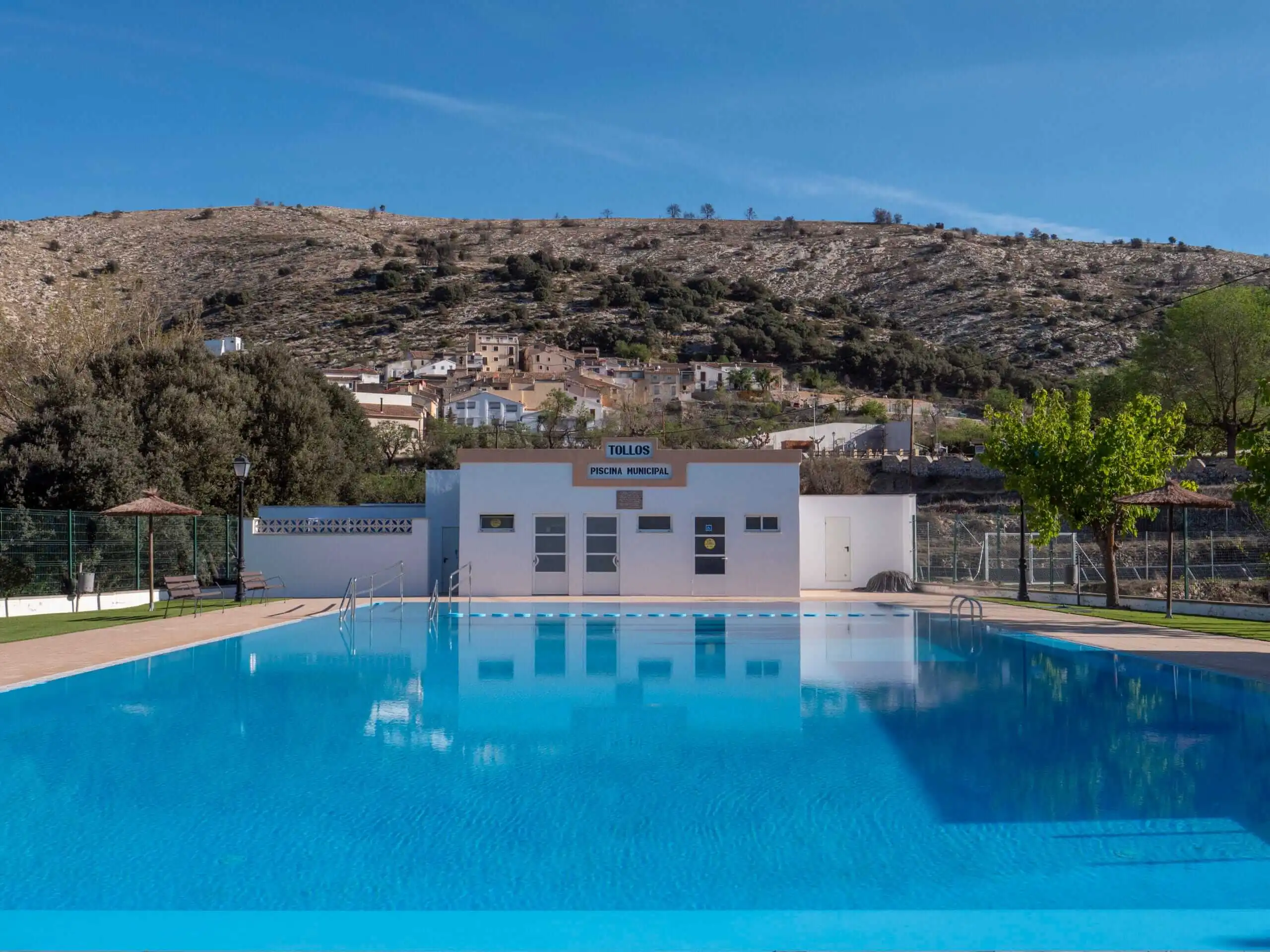 A commercial pool with Adriatic Blue textured membrane in Spain
